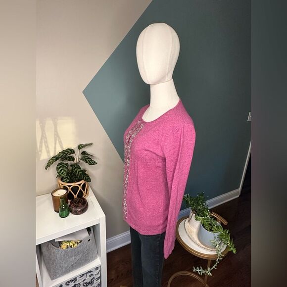 Guy Laroche Vintage Beaded Sweater Set Lambswool Angora Cashmere Purple Knit 40 - Picture 4 of 16